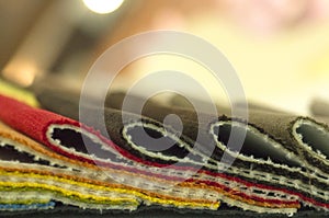 Catalog of multicolored cloth from matting fabric texture background, silk fabric texture, textile industry background