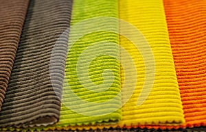 Catalog of multicolored cloth from matting fabric texture background, silk fabric texture, textile industry background