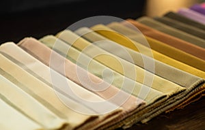 Catalog of multicolored cloth from matting fabric texture background, silk fabric texture, textile industry background