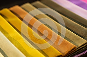 Catalog of multicolored cloth from matting fabric texture background, silk fabric texture, textile industry background