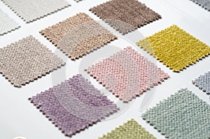 Catalog of multicolored cloth from matting fabric texture background, silk fabric texture, textile industry background