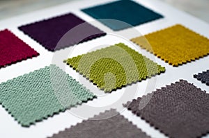 Catalog of multicolored cloth from matting fabric texture background, silk fabric texture, textile industry background