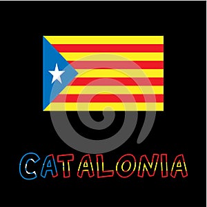 Catalonia blue estelada national flag and typography text with flag colors isolated on a black background. Vector