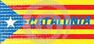 Catalonia blue typography text on estelada national flag textured background. photo
