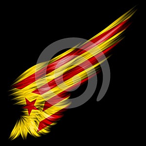 Catalonia Estalda flag on Abstract wing with black background.