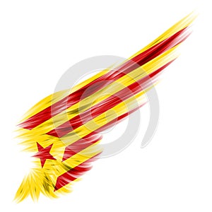 Catalonia Estalda flag on Abstract wing with white background.