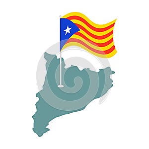 Catalonia flag and map. Estelada Blava banner ribbon. Symbol of