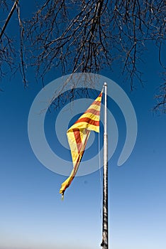 Catalonia Flag Waving in the Blue Sky photo