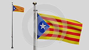 Catalonia independent flag waving in the wind. Close up Catalan estelada banner