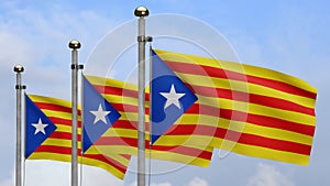 Catalonia independent flag waving in the wind. Close up Catalan estelada banner