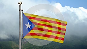 Catalonia independent flag waving in the wind. Close up Catalan estelada banner