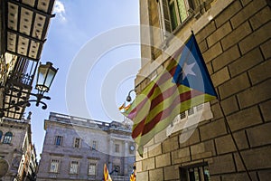 Catalonia and spain mixed flags symbol attempt secession of Barcelona Spain