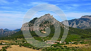 Catalonia, Spain Santa Barbara Mountain and Saint Salvador dâ€™Horta monastery