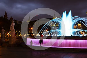 Catalonia Square in night Barcelona, Spain