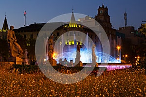 Catalonia Square in night Barcelona, Spain