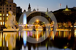 Catalonia Square in night Barcelona, Spain