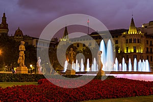 Catalonia Square in night Barcelona, Spain