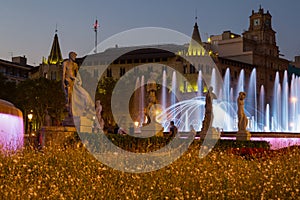 Catalonia Square in night Barcelona, Spain photo