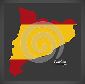 Cataluna map with Spanish national flag illustration photo