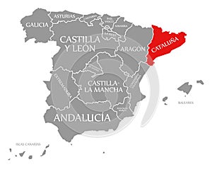 Cataluna red highlighted in map of Spain photo