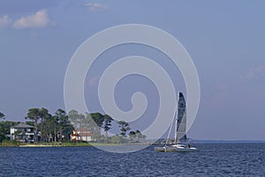 Catamaran in a bay