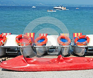 Catamaran boats on lake