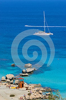 Catamaran at coastline