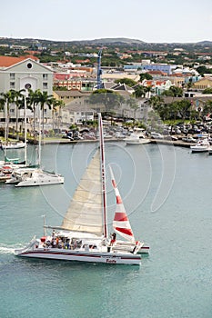 Catamaran Leaving Oranjestad, Aruba Habour