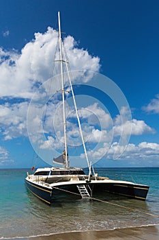 Catamaran off the cost of St Nevis near St Kitts
