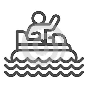 Catamaran with person line icon, Amusement park concept, beach boat with pedals sign on white background, Rafting