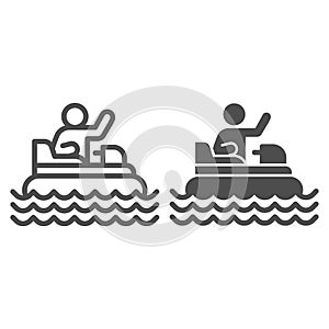 Catamaran with person line and solid icon, Amusement park concept, beach boat with pedals sign on white background