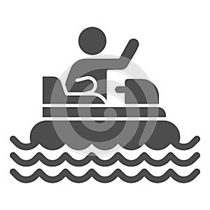 Catamaran with person solid icon, Amusement park concept, beach boat with pedals sign on white background, Rafting