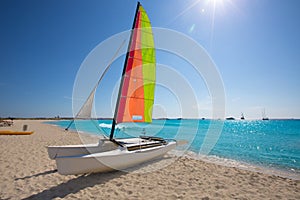 Catamaran sailboat in Illetes beach of Formentera