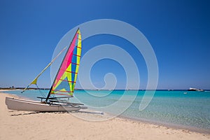 Catamaran sailboat in Illetes beach of Formentera