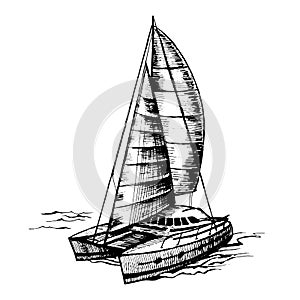 Catamaran sailboat monochrome vector