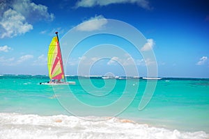 Catamaran sailing in the caribbean sea