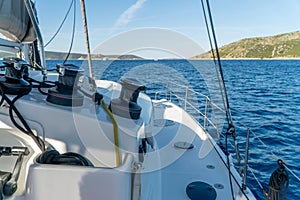 Catamaran sailing at sea in Croatia, Europe