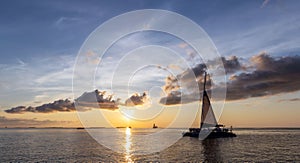 Catamaran at sunset, Key West in Florida.