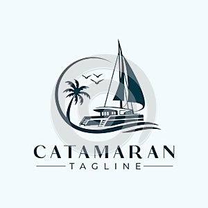 Catamaran Yacht Logo Design Template