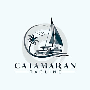 Catamaran Yacht Logo Design Template photo