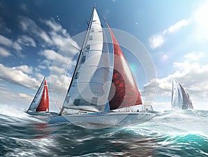 Fast sailing catamarans in sea racing