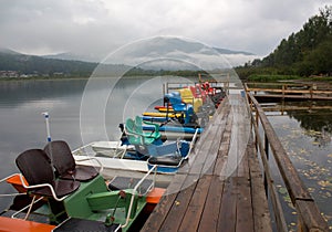 Catamarans on the lake at the mooring