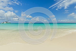 Catamarans at the tropical beach of Curacao