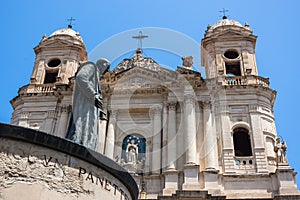 Catania church Santo Francesco and statue of Cardinale Dusmet