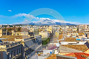 Catania city in Sicily, Etna volcano eruption