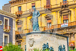 CATANIA, ITALY, APRIL 27, 2017: Monument of cardinal Dusmet in Catania, Sicily, Italy