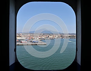 Catania - Scorcio dell`Etna dal traghetto in arrivo al porto photo