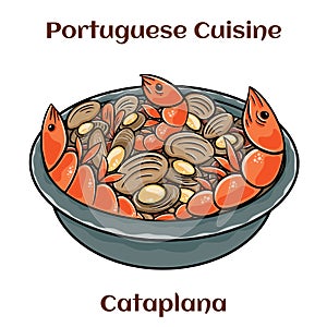 Cataplana Portugese Seafood Dish. With lobster, shrimp, mussels and more