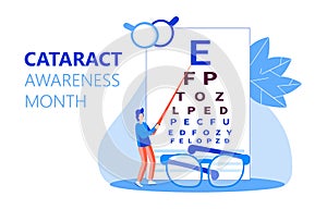 Cataract awareness month is celebrated in June. Glaucoma disease and nephropathy problems. Ophthalmologist concept photo