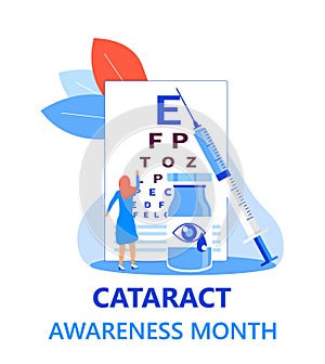 Cataract awareness month is celebrated in June. Glaucoma disease and nephropathy problems. Ophthalmologist concept photo